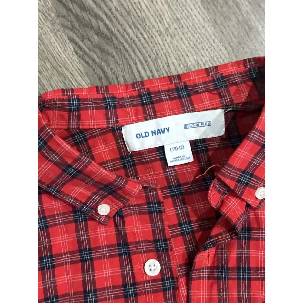 New Old Navy YL 10/12 Red Plaid Button Up Long Sleeve